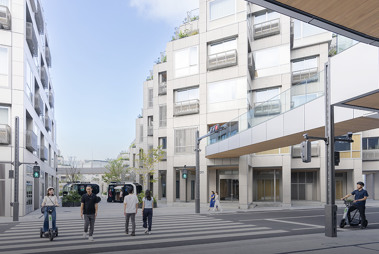 Pedestrians and mobility devices sharing a smart urban street in Woven City